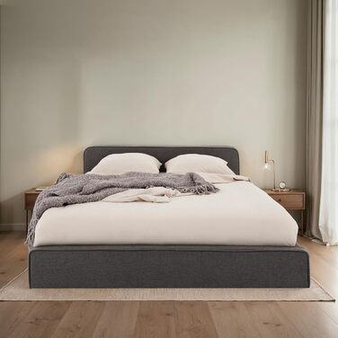 М&39яке ліжко IDIMEX MARINI, двоспальне ліжко 140x200 см темно-сірого кольору - м&39яке ліжко з рейковим каркасом, сучасним дизайном та стійким дерев&39яним каркасом з пластиковими ніжками