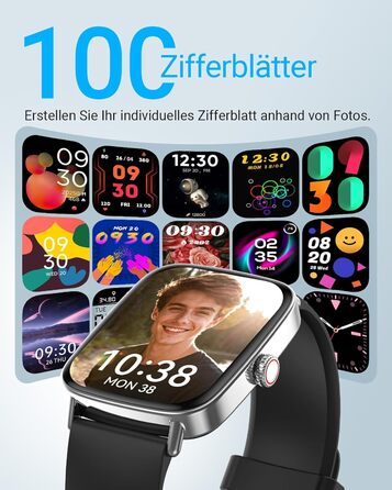 Розумний годинник для чоловіків та жінок з функцією телефону, фітнес-годинник 1,85 дюйма, понад 100 спортивних режимів, фітнес-трекер з моніторингом серцевого ритму/SpO2/сну, крокомір, водонепроникний спортивний годинник IP68 для iOS та Android, чорний