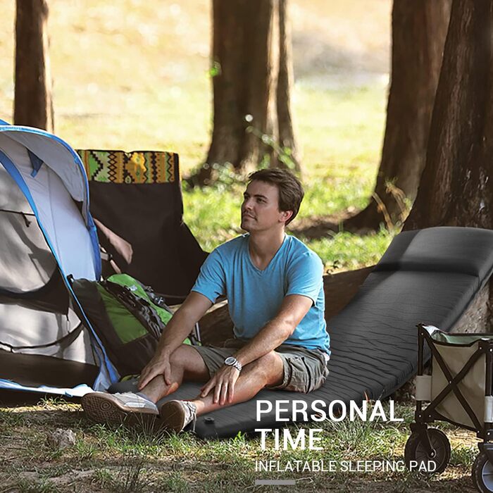 Килимок для кемпінгу - 7 см надувальний килимок з еластичної піни з ультратовстим еластичним пінопластом та подушкою, швидке надування за 25 секунд, сірий