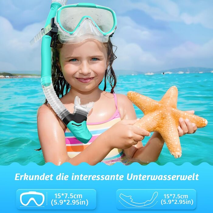 Дитячий комплект для підводного плавання, дитяча маска для дайвінгу з панорамною маскою для підводного плавання з широким оглядом 180 та захистом від запотівання, суха маска для підводного плавання з захистом для носа, зелена