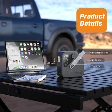 Електричний повітряний насос CYCPLUS AL7, портативний повітряний компресор для велосипедів, автомобілів, вантажівок, пікапів та позашляховиків, в 4 рази швидший насос для накачування шин з високопродуктивним двигуном, компактний та потужний для комерційни