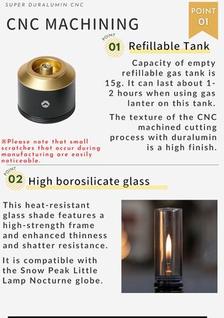 Газовий ліхтар для кемпінгу CAMPINGMOON з газовою свічкою та порожнім баком чорного кольору BKT-1D15