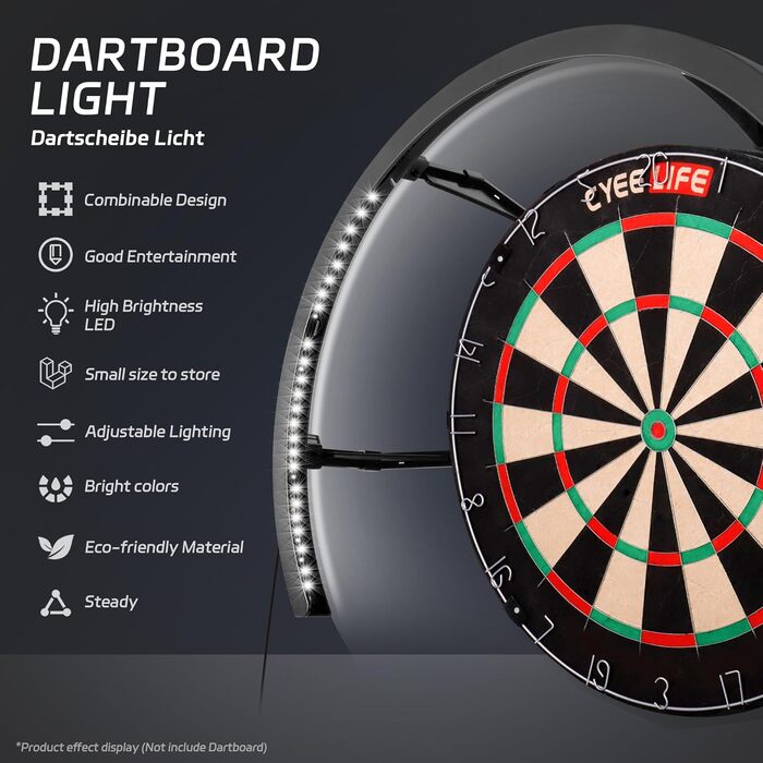 Світлодіодне освітлення мішень для дартсу CyeeLife, система світлодіодного освітлення мішень для дартсу, підсвічування мішень для дартсу надійно кріпиться до всіх мішень для дартсу, підсвічування мішень для дартсу, легке встановлення, чорний колір, 270