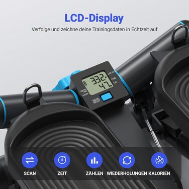 Степер MERACH 2-в-1 для домашнього використання, тихий міні-степер 150 кг з РК-монітором, степер з гойдалками вгору-вниз з силовими канатами для тренування ніг/рук/сідниць, фітнес-вправи для домашнього офісу, синьо-чорний