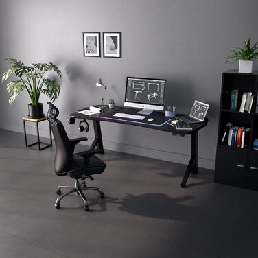 Ігровий стіл Ultimate Setup, регульована висота, електричний, чорний, ігровий стіл, ігровий стіл, ігровий стіл 180x80 см, карбонове покриття для ігрової кімнати, чорна рама 180x80x2,5 см