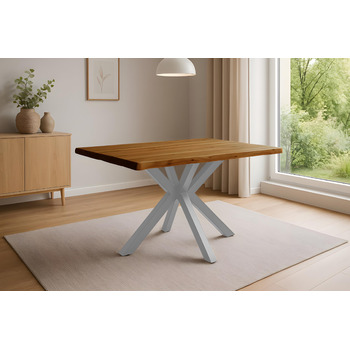 Обідній стіл SAM Harley 120 x 80 см Масив акації Медовий колір З натуральним краєм Срібна металева основа-павук Легкий у догляді стіл з натуральним краєм/Обідній стіл/Кухонний стіл 120 x 80 см Медовий/Срібний