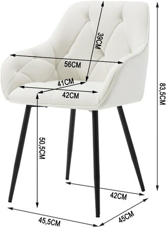 Обідні стільці WOLTU, комплект з 2 шт. , для їдальні та вітальні, ергономічні кухонні стільці, оббиті підлокітниками, металеві ніжки, оксамитове сидіння, кремово-білий колір, комплект з 2 шт.