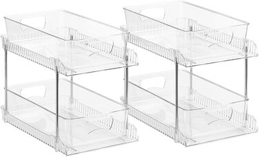 Органайзер для ванної кімнати, 2-рівневий, ефективне зберігання з шухлядами з прозорого пластику для кухні, під раковиною, штабелюється, економить місце у ванній кімнаті на кухні