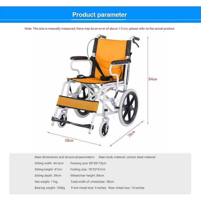 Інвалідні візки Складні інвалідні візки, складні інвалідні візки, маленькі та практичні, складні, подорожні, 11 кг, маленькі колеса, вибухозахищена шина, ручний самокат для людей похилого віку з обмеженими можливостями