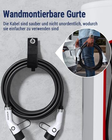 Зарядний кабель Powrun тип 2 22кВт 5м 32А з сумкою для перенесення, зарядний кабель електромобіля тип 2 3-фазний IP55 водонепроник