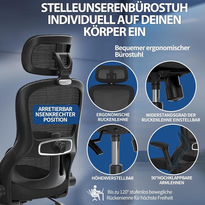 Ергономічне офісне крісло TRALT, до 150 кг, сітка, чорний