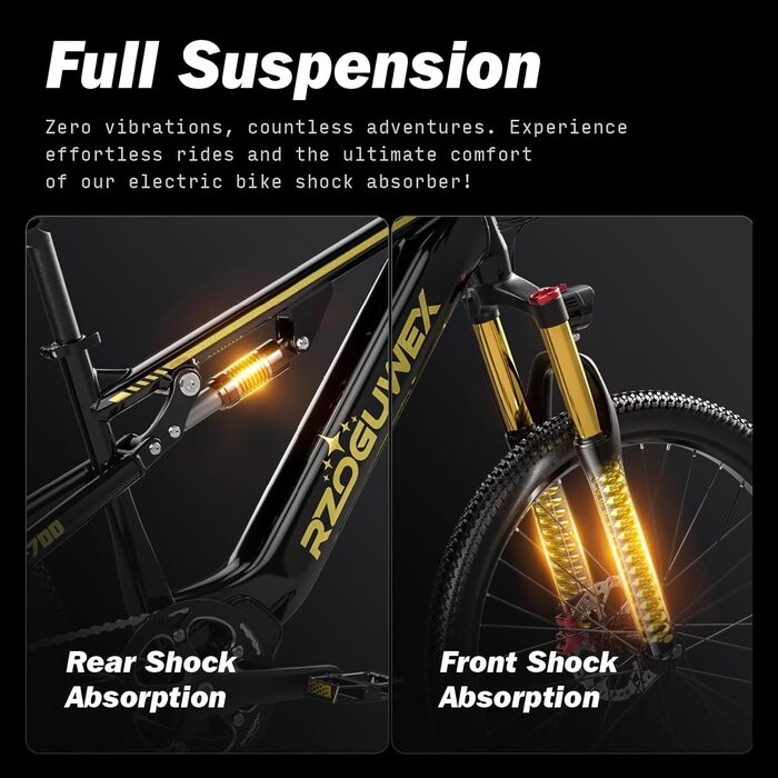 Гірський електровелосипед E-MTB з колесами 26 дюймів (66 см) та крутним моментом 70 Нм для дорослих, зі знімним літій-іонним акумулятором 48 В 17,5 Аг, 7 передачами з подвійною амортизацією та дисковими гальмами