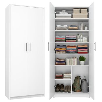 Багатофункціональна шафа Home Collective, біла, ширина 74 см, висота 180 см, з шістьма полицями та додатковим відділенням, картотечна шафа, побутова шафа, органайзер з МДФ