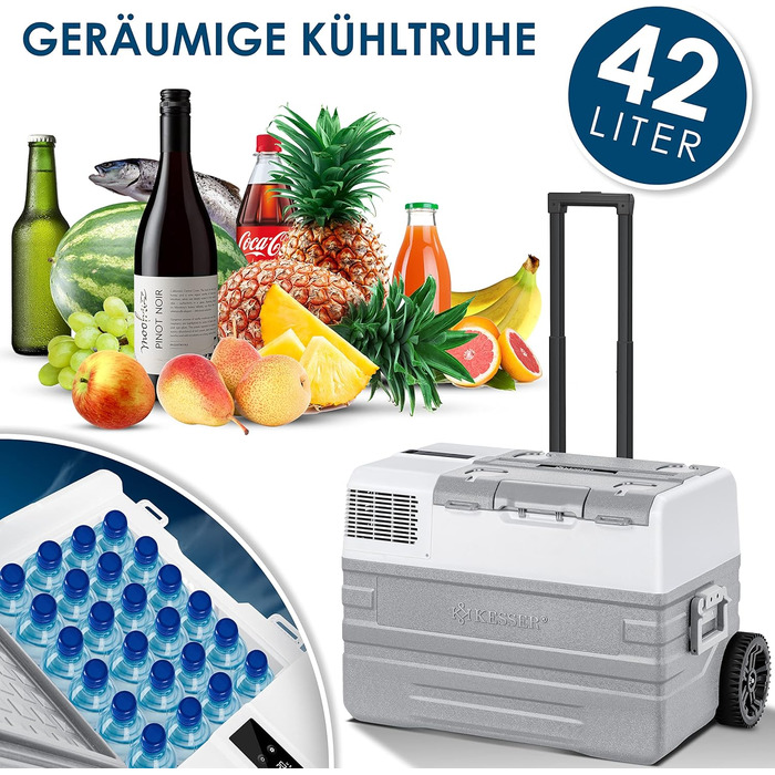 Електрична морозильна камера, 42 л З керуванням APP USB-з'єднання 12/24 В 230 В, телескопічна опора, 2 колеса холодильної камери Х