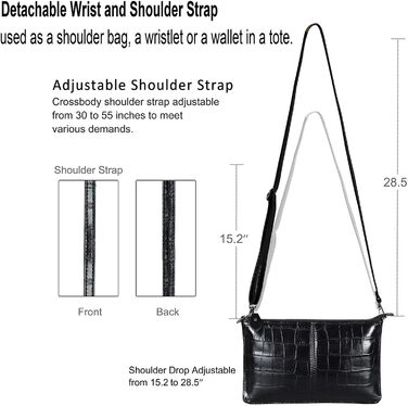 Стильна жіноча сумка-клатч на зап'ястя з натуральної шкіри Befen. Невеликий кросбоді з RFID-захистом та відділеннями для карток, чорний колір, імітація шкіри крокодила