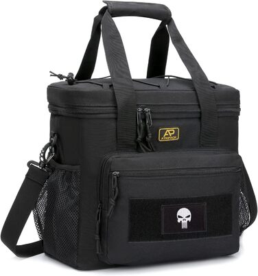 Тактична сумка для ланчу для чоловіків, утеплена та герметична сумка для ланчу з системою MOLLE, велика сумка-холодильник для дорослих, жінок та чоловіків регульована, ідеально підходить для роботи, пікніків, риболовлі та офісу, чорна