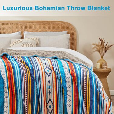 М&39який плед Qucover, плед, 150x200 см, пухнастий та м&39який, плед для дивана, двосторонній плед, відчуття кашеміру, флісовий плед, різнокольорові смужки, 150 x 200 см