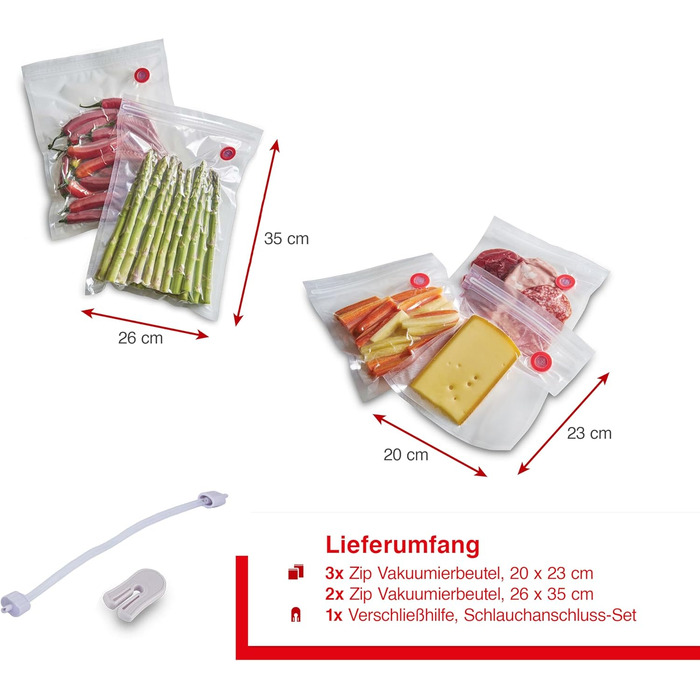 Стартовий набір Solis з пакетами для вакуумного пакування Zip, 7 шт. 5 пакетів з термозбіжною плівкою, комплект з'єднань шлангів для вакуумного пакувальника/вакуумного пакувальника, допоміжний засіб для герметизації