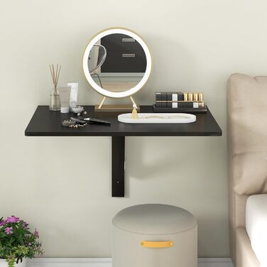 Настінний розкладний стіл GYMAX 80 x 60 см, розкладний кухонний стіл, компактний дерев&39яний обідній стіл, настінний стіл, розкладний стіл, настінний стіл для їдальні та кабінету (чорний)