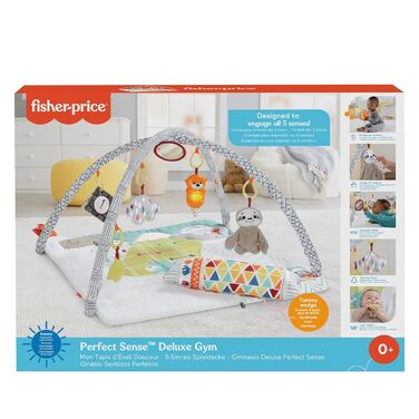 Чуттєва дитяча ігрова ковдра Fisher-Price HBB74-5, м'який ігровий килимок із сенсорними іграшками, шість знімних іграшок для активності, дитяче обладнання від народження зменшена упаковка