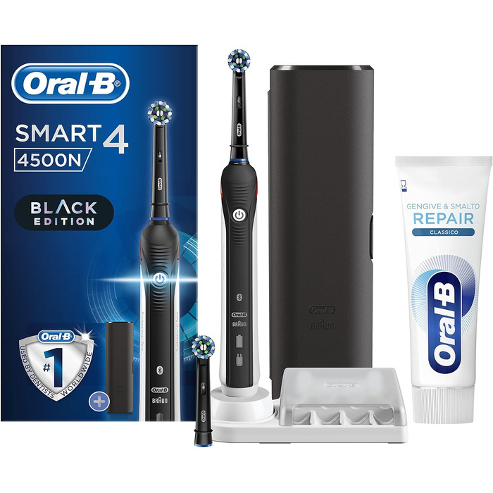 Електрична зубна щітка Oral-B SMART 4 4500 з підзарядкою, чорна Зубна паста Oral-B Ясна & Емаль Classic Repair (1 щітка, 1 паста)