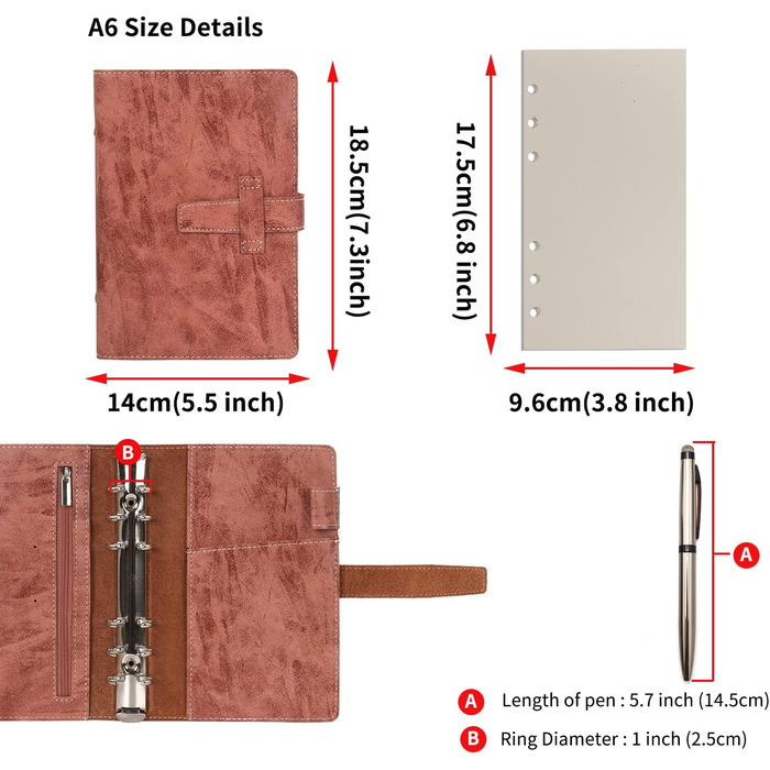 Папка-органайзер для щоденника Wonderpool A6 зі шкіри - багаторазовий крапчастий папір з кільцем та кількома кишенями для бізнесу, навчання, подорожей (A6, коричневий) A6 коричневий