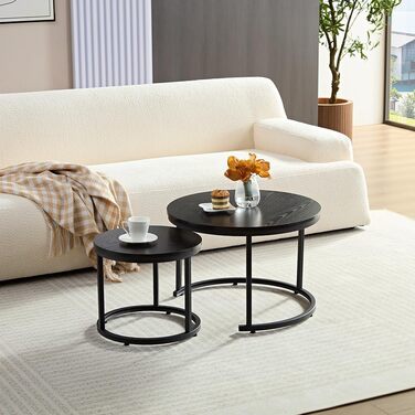 Круглий журнальний столик Home Heaven з чорного дерева - Комплект із 2 круглих столиків для вітальні - Ø60 см Ø40 см