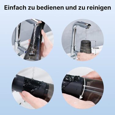 Бездротовий іригатор для порожнини рота, електричний зубний іригатор з 5 режимами, 4 насадками, резервуаром для води 310 мл та водонепроникністю IPX7. Іригатор, визнаний найкращим у тестах для очищення в подорожах, покращує здоров'я зубів. Чорний колір.