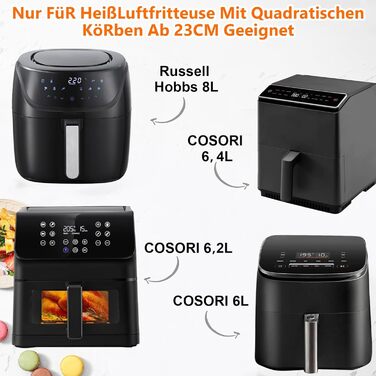 Силіконова форма для фритюрниці 23 см, аксесуари для фритюрниці 2 шт. Силіконова форма для випічки XXL для COSORI 6,4 л, 6,2 л, 6 л, Russell Hobbs 8 л, багаторазова замість паперу для випічки аксесуари для фритюрниці 23 см чорний