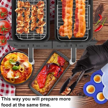 Набір аксесуарів Vusddy з 8 предметів для двозонних фритюрниць - сумісний з Ninja Foodi AF400EU, AF300EU, Innsky 8L, Princess 182074, Tefal 7.6L-9.5L - Двокамерний набір аксесуарів для фритюрниці XL