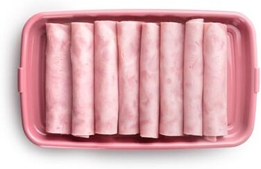 Набір із 4 кришок для ковбас та делікатесів, 4 кришки розміром 24,8 x 14,4 x 3,3 см кожна, пластик без бісфенолу А, багаторазові, жовтий червоний зелений синій, різні кольори