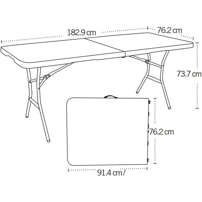 Прямокутний розкладний стіл Lifetime, білий, гранітний вигляд, 185 x 76 x 74 см (92105)