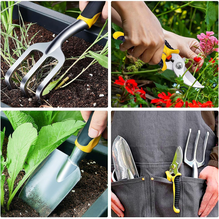 Набір садових інструментів 5 в 1 з нержавіючої сталі ручний совок, секатор, граблі, садові рукавички та аксесуари