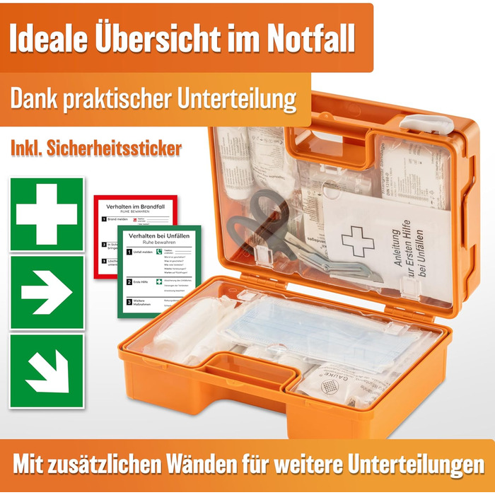 Аптечка HELDENWERK за новим стандартом DIN 131572021 з настінним кріпленням та наклейкамиУніверсальна аптечка для бізнесу, домогос