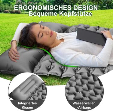 Килимок для сну YOUXIU, надувний матрац для кемпінгу з вбудованою подушкою та насосом для ніг, килимок для кемпінгу на відкритому повітрі для походів, пляжу, подорожей, наметів