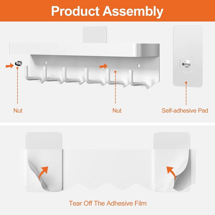 Ключниця Gvolatee з полицею і 6 гачками, компактна портативна ключниця-органайзер, дошка для ключів без свердління для настінного