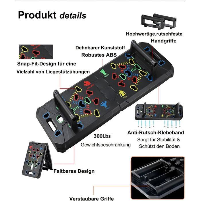 Портативна дошка для віджимань 30-в-1, складна підставка для віджимань для фітнес-тренувань з ручками, складні віджимання, тренажери для тренування м&39язів грудей, силові тренування для чоловіків та жінок, спалювання жиру