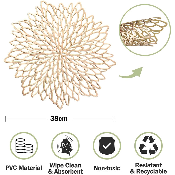 Набір з 6 круглих ПВХ-килимків, що миються Килимок миється Килимки круглі, термостійкі 38 см Килимок миється нековзний Килимок зол