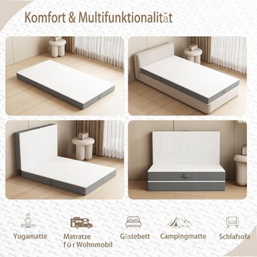 Розкладний матрац 75x195x10 см, середньої жорсткості, розкладний матрац, гостьовий матрац, гостьове ліжко, виготовлений з матеріалу товщиною 10 см з чохлом, що прається, для подорожей, кемпінгу, підлоги, гостьового ліжка, матраца, білий 75x195x10 см