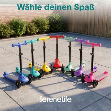 Дитячий самокат SereneLife для дітей від 3 років LED-колеса, складаний, з регулюванням висоти, легкий та стійкий, для хлопчиків і дівчаток, для дому та вулиці, до 50 кг, бірюзово-блакитний, без сидіння