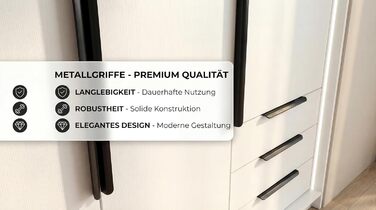 Шафа, 4-дверна з 3 шухлядами 200 x 215 см Шафа з відкидними дверима, рейкою для одягу та полицями, колір K. білий/T. sonoma/S. sonoma