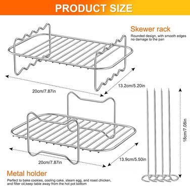 Аксесуар для фритюрниці для подвійної аерофритюрниці Ninja Foodi AF500uk Flexdrawer 10.4 л - 2 шт. и Стійка для фритюрниці з 5 шашликами, решітка для приготування їжі з нержавіючої сталі 304