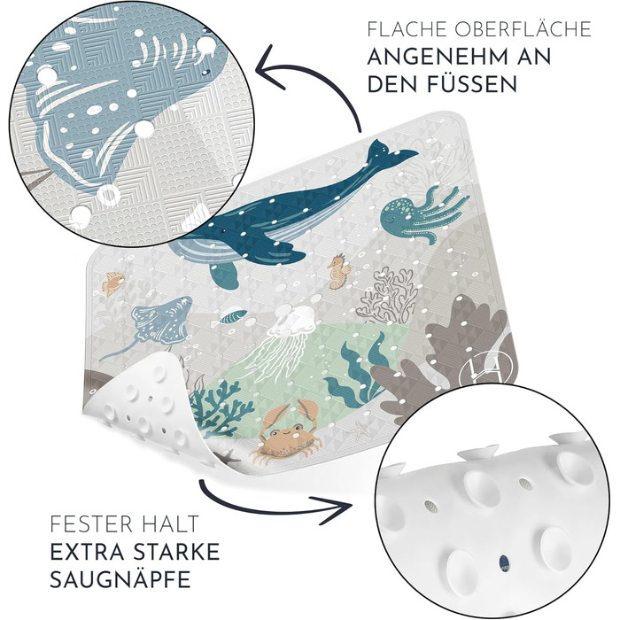 Килимок для душу нековзний дитячий - 100 без вмісту BPA Вкл. 2 гачки для підвішування 53x53см - Протиковзкий килимок для душу інте