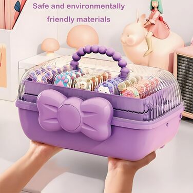 Організатор для гумок для волосся з ручкою, органайзер для дитячих шпильок для волосся, органайзер для дівчаток, 3-ярусна скринька для зберігання дитячих аксесуарів для волосся, для швейного приладдя, аксесуарів для волосся (фіолетовий)