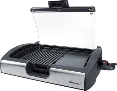Настільний гриль Steba BBQ зі скляною кришкою, велика поверхня гриля 29,0 x 40,0 см, гаряча зона, індикатор контролю температури,