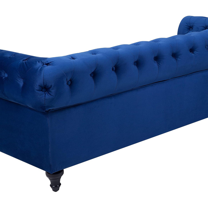 Місний диван Beliani, оксамит, синій, товсті подушки сидіння, підлокітники, ґудзикова обробка, стиль Честерфілд, 3-