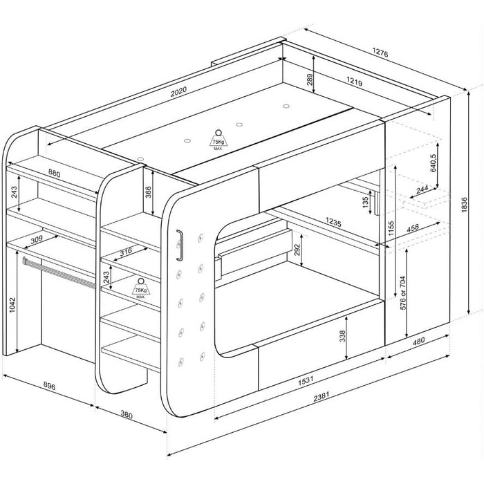 Дитяче двоярусне ліжко з ігровим столом в антрацитовому та червоному кольорах