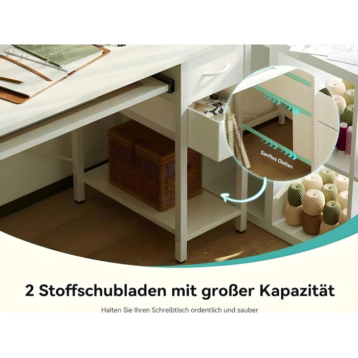 Письмовий стіл з 2 шухлядами, 120 x 50 см, комп&39ютерний/ігровий стіл з підставкою для клавіатури, регульованою по висоті бічною полицею, підставкою для монітора та розеткою для домашнього офісу та вітальні, білий, 120 x 50 см