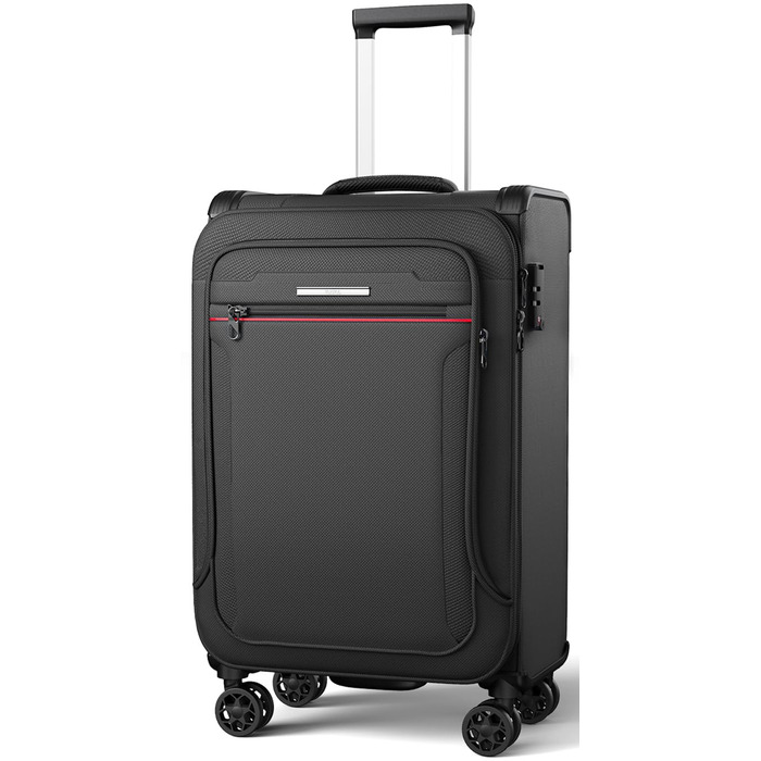 Розширюваний валіза-кейc з мяким корпусом - ручна поклажа, малий розмір 55x38x23 см, тканинний валіза на колесах, водонепроникний, з 4 колесами та TSA замком, обєм 48 літрів, чорний S Чорний