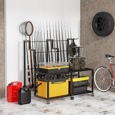 Тримач для вудок для гаража з котушками Місткість 24 вудки місце для зберігання рибальських аксесуарів Підставка для вудок для гаража, човна та дому Ідеально підходить для рибалок та рибальських груп (великий)